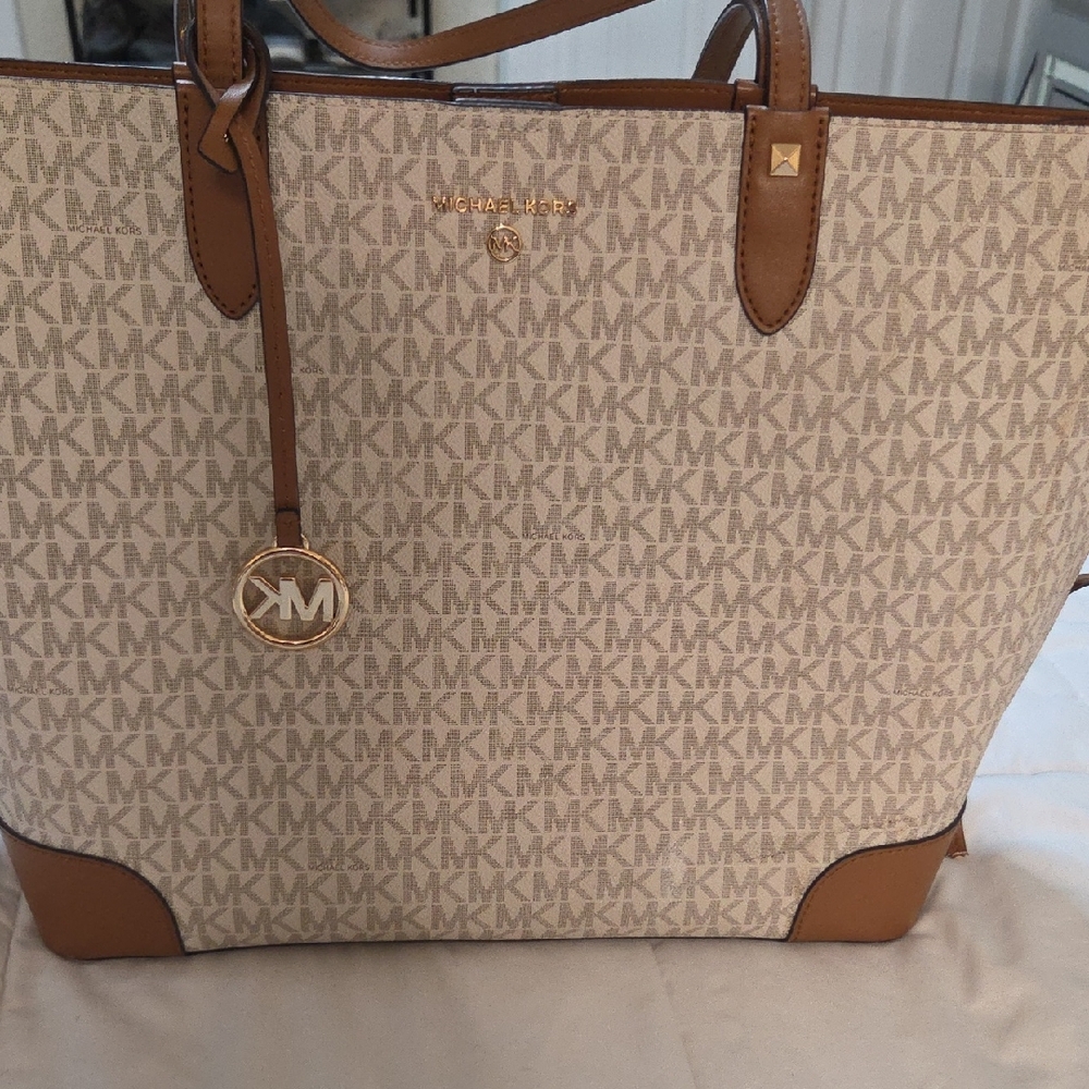 Michael Kors Beige and Brown Logo Tote